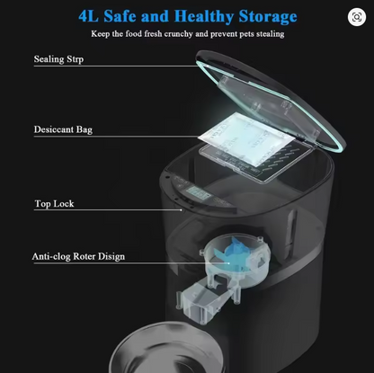 4L sealed food storage with sealing strip, desiccant bag, top lock, and anti-clog rotor design