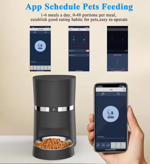 Smart Automatic Pet Feeder - 4L WiFi app-controlled dispenser with stainless steel bowl and phone app
